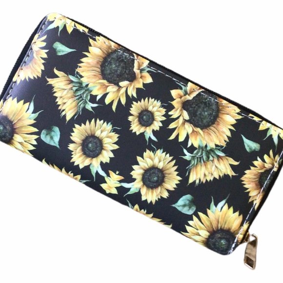 New Patterned Zip Around Wallet -Available in Sunflowers, Cow, & Leopard - Picture 2 of 4